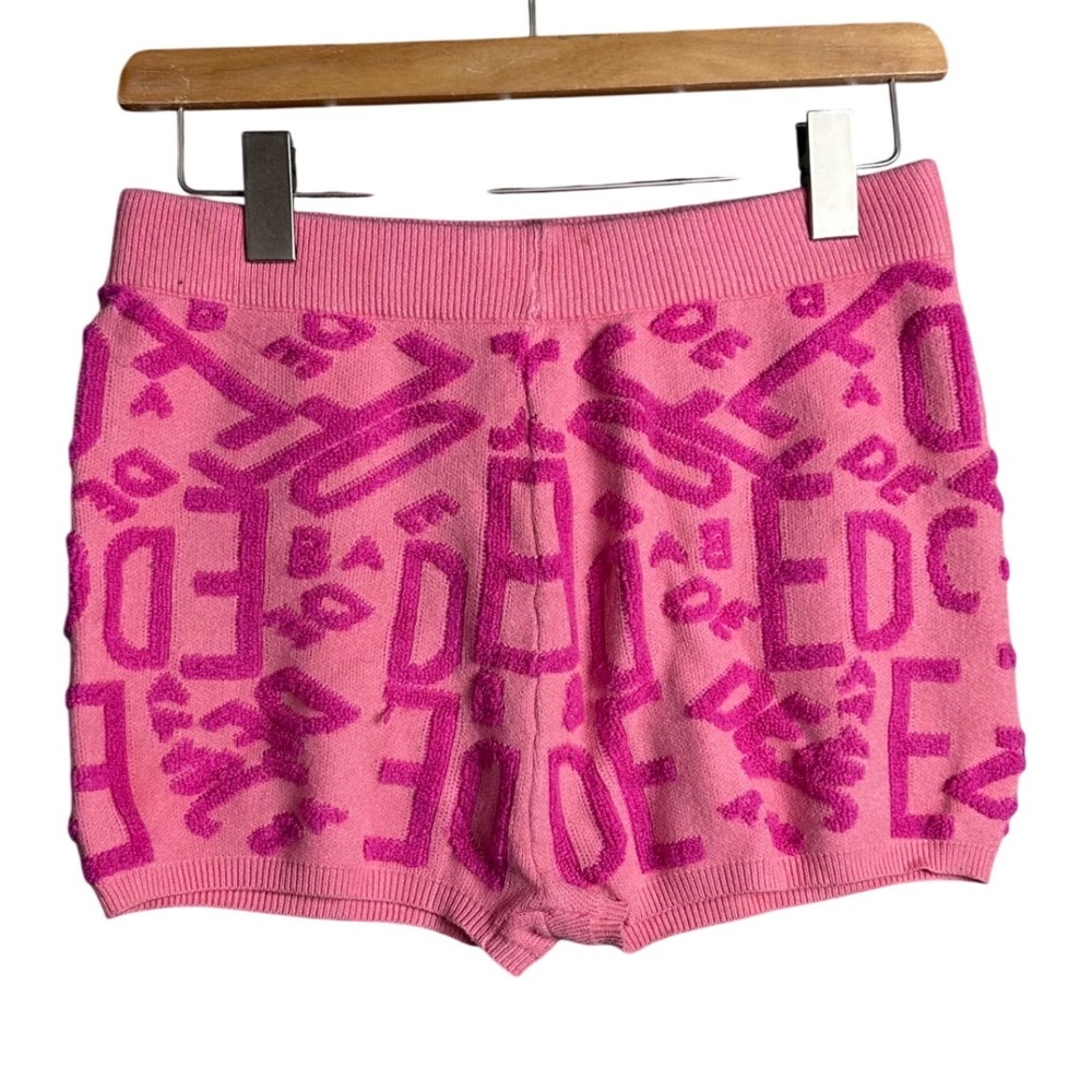 Blanc Clothing Pink Knit‎ Jacquard Logo Shorts Womens Medium Ribbed Waistband